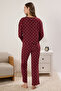 Bordo %100 Pamuklu Puantiye ve Kalpli Örme Pijama Takımı THMAW25PT00039 - 4