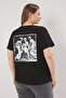 Siyah Bisiklet Yaka Rönesans Baskılı Relaxed Fit Büyük Beden T-shirt TBBSS25BF00049 - 4