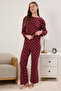 Bordo %100 Pamuklu Puantiye ve Kalpli Örme Pijama Takımı THMAW25PT00039