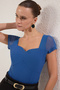 Indigo Fitted/Tulle Detailed Crepe Stretch Knitted Bodysuit Twoss23Bd00072