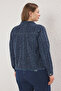 Blue Textured Crop Plus Size Denim Jacket Tbbss25Ag00008 - 4