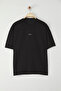 Black Oversize/Wide Cut Metal Label Detail Interlock T-Shirt - 6