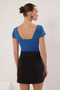 Indigo Fitted/Tulle Detailed Crepe Stretch Knitted Bodysuit Twoss23Bd00072 - 4