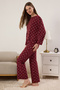 Bordo %100 Pamuklu Puantiye ve Kalpli Örme Pijama Takımı THMAW25PT00039 - 2