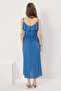 Blue Adjustable Strap Flywheel A-Line Midi Woven Large Size Dress Tbbss25Ah00077 - 4