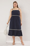 Navy Blue Terrycotton Woven Plus Size Dress - 2