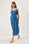Blue Adjustable Strap Flywheel A-Line Midi Woven Large Size Dress Tbbss25Ah00077
