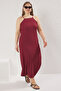 Bordo Halter Yaka Bürümcük Dokulu Kumaş Maxi Boy Örme Büyük Beden Elbise TBBSS25AH00006 - 2