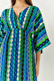 Women's Turquoise Green Double Breasted V-Neck Front Slit Detailed Patterned Dress 60261411 - 5