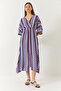 Women's Pink Gray Double Breasted V-Neck Front Slit Detailed Patterned Dress 60261411 - 3