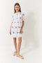 Women's Ecru Fuchsia Floral Embroidered Watermelon Sleeve Buttoned Lined Scallop Dress 60261410 - 5