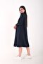 Women's Side Plisseed Wide Cut Dress-Dark Blue - 3