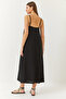 Women's Black Thin Strap Kiloş Long Linen Dress 355 60261439 - 7