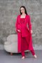 Women's Fuchsia Lace Cotton Maternity Dressing Gown 3-Piece Pajama Set - 4