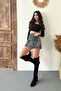 Women's High Waist Leopard Pattern Mini Denim Skirt - 6