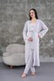 Women's Lilac Lace Cotton Maternity Dressing Gown 3-Piece Pajama Set