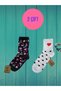 2 Pairs Black(Unseam) White(Unseam) Women's Socks Polka Dot Heart College Cotton Silvery Socks 36-40