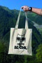 Meow Be Cool Cute Fun Cat Printed 100% Cotton Raw Cloth Beige Bag