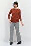 Women Round Neck Stripe Long Sleeve Top, Brown - 4
