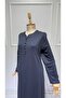Women's V-Neck Viscose Combed Fabric Buttoned Mother Dress - 4