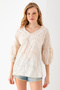 Women's Beige Balloon Sleeve Blouse with Embroidery Detail