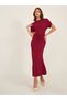 Round Neck Bodycon Mermaid Hem Midi Dress with Ruched Detail