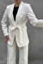 Women's double belted blazer jacket pants set - 8
