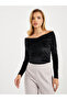 Off Shoulder Neck Velvet Knit Top - 2