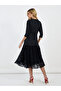 Lace Insert 3/4th Sleeves A-Line Midi Dress - 4