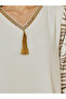 Printed V-Neck Jalabiya with Tassel Detail - 3