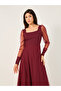 Mesh Insert Puff Sleeve Square Neck Maxi Dress - 2