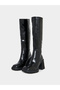 Square Toe Block Heel Knee High Boots - 2