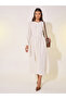 Solid Balloon Sleeve Midi Dress with Button Detail - 2