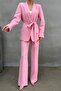 Women's double belted blazer jacket pants set - 8