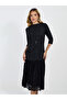 Lace Insert 3/4th Sleeves A-Line Midi Dress - 6