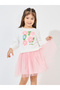 Crochet Applique Flower Sweatshirt With Mesh Hem Dress - 2