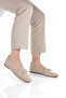 Women's Beige Stone Buckle Detailled Angled Toe Knitted Ballet Ballet - 3