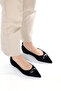 Women's Black Oval Buckle Detailed Pointed Toe Knitted Ballet Ballet - 5