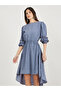 Polka Dot Print Asymmetric Hem Puff Sleeves Midi Dress - 3