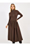 Half Zip Placket Detail A-Line Midi Dress - 5