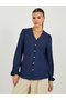 Textured Balloon Sleeve V Neck Blouse - 4