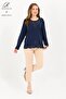 Women's Navy Blue Stone Embroidered Slit Lycra Viscose Mother Combed Cotton Blouse - 3