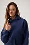 Navy Blue Wide Fit Hooded Sweatshirt Hooded Sweat - 2