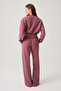 Burgundy Wide Fit Waist Shirred Crop Sweatshirt Cropped Pullover - 4