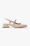Harmony Beige Patent Leather Blunt Toe Belt Detail Short Heeled Women's Ballerinas - 3