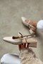 Harmony Beige Patent Leather Blunt Toe Belt Detail Short Heeled Women's Ballerinas - 8