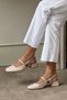 Harmony Beige Patent Leather Blunt Toe Belt Detail Short Heeled Women's Ballerinas - 5