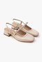 Harmony Beige Patent Leather Blunt Toe Belt Detail Short Heeled Women's Ballerinas - 6