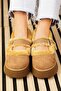 Daily Women's Tan Ballerinas Suede Thick Serrated Sole Oval Toe Adjustable Buckle 500H - 3