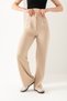 Women's Beige High Waist Button Closure Lycra Pleated Palazzo Knitted Trousers - 7
